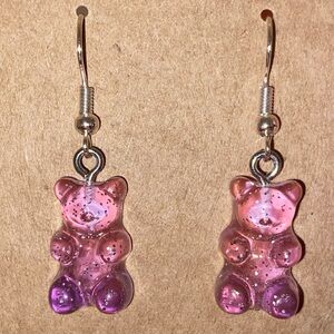 ☀️3/$9☀️ Pink and Purple Ombré Glitter Resin Gummy Bear Dangle Earring